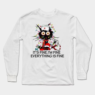 Black Cat It's Fine I'm Fine Everything is Fine Nurse Christmas Long Sleeve T-Shirt